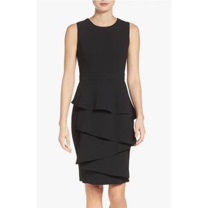 ELIZA J Dress Sold Out Navy Blue Sleeveless Ruffle Cascade Crepe Sheath 8
